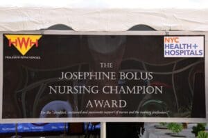 A sign that says the josephine bolus nursing champion award.